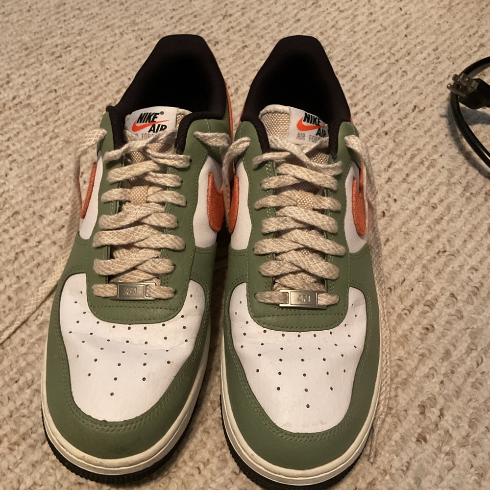 Nike Air Force 1 Green and Orange Sneakers, Men’s Size 11